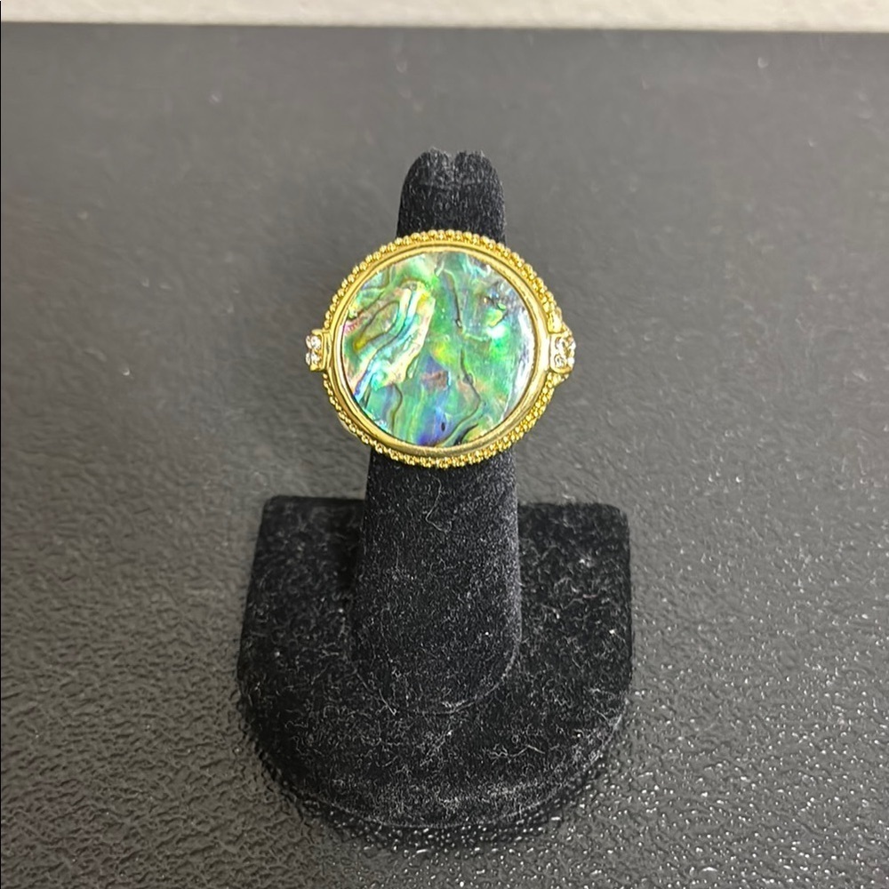 Elegant Cocktail Round Gold and Green Abalone Ring